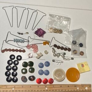 91 Vintage Assorted Sewing Buttons and 4 Extra Metal Button Holders